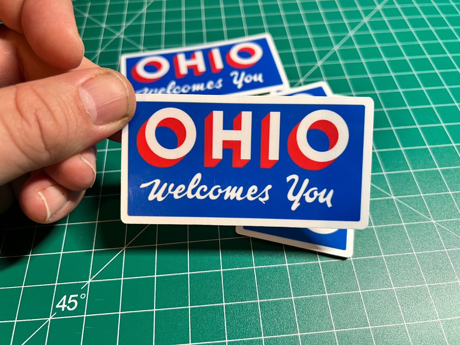 Ohio Welcome Sign - Laminated Vinyl Sticker - 2"x3.5" - Ohio Welcomes You gallery