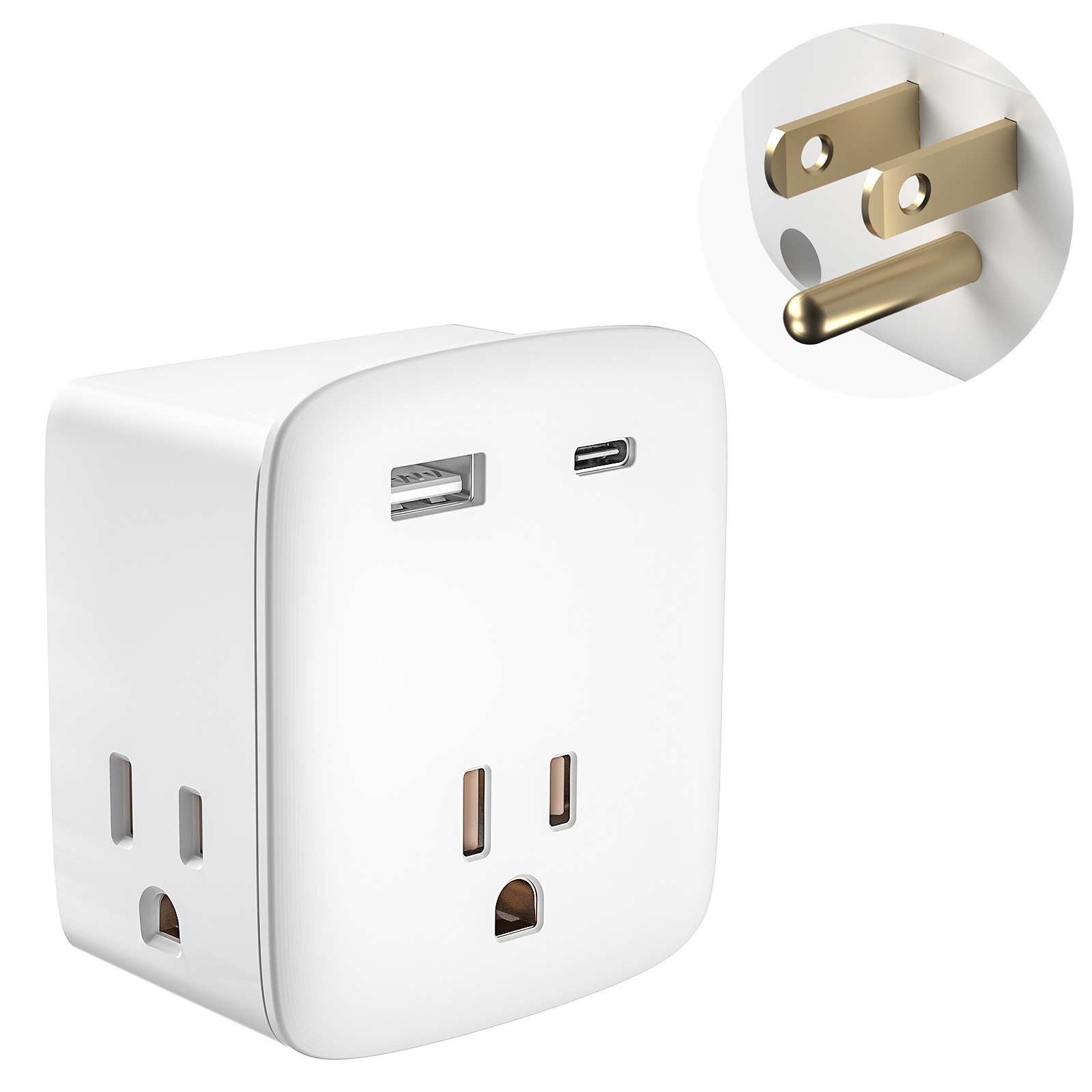 3 Outlet +2USB Extender Indoor Grounded AC Power Wall Tap Travel Adapter Plug gallery