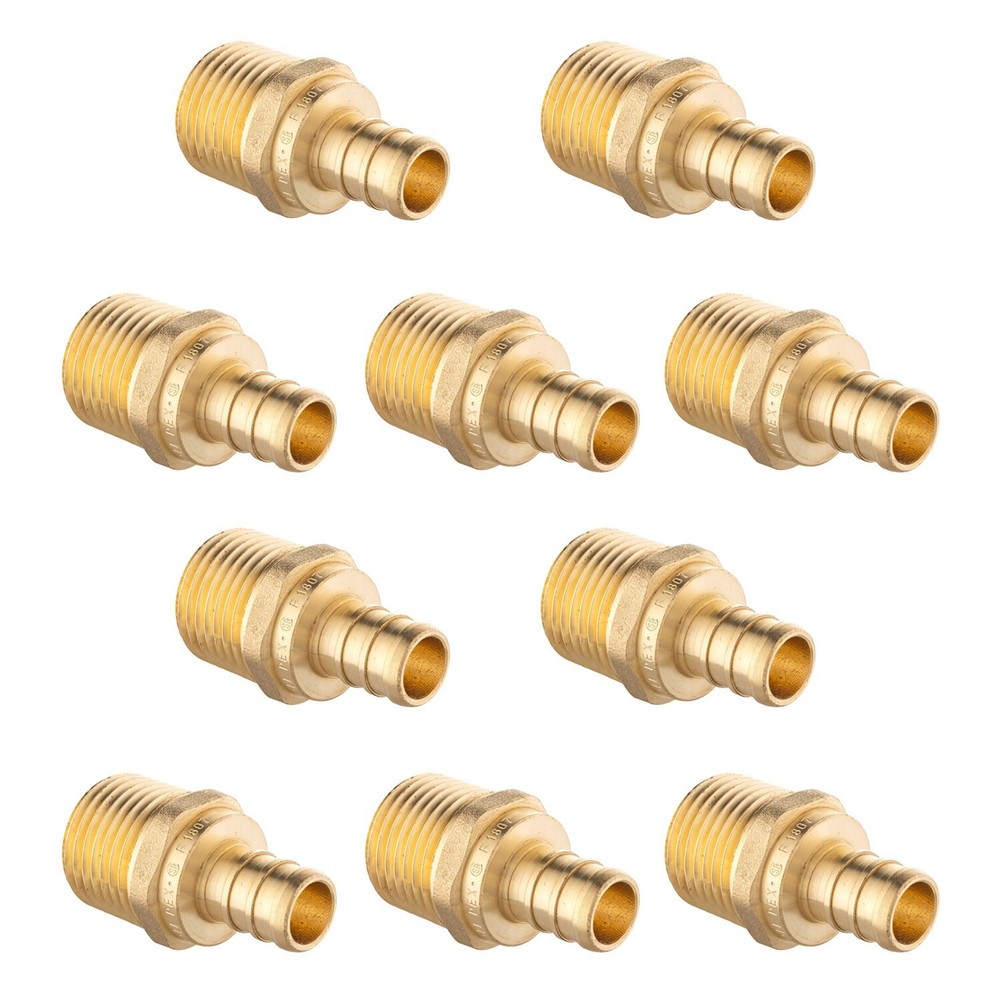 EFIELD 10 PCS Barb Crimp Pex 3/4" X 3/4" Male NPT Brass Adapters, Lead Free
