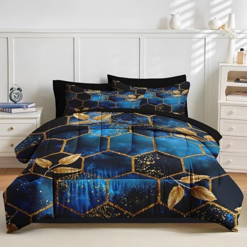 Comforter Set Size, Luxury Geometric Hexagon 7 Pcs Queen Sapphire Marble gallery