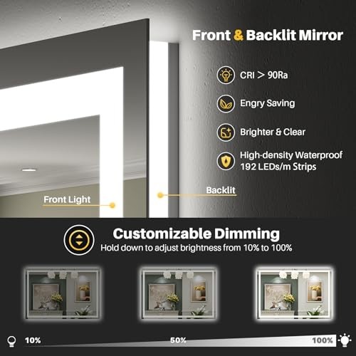 40"x30" LED Bathroom Mirror with Lights, Backlit 40"L x 30"W Backlit+front Lit gallery