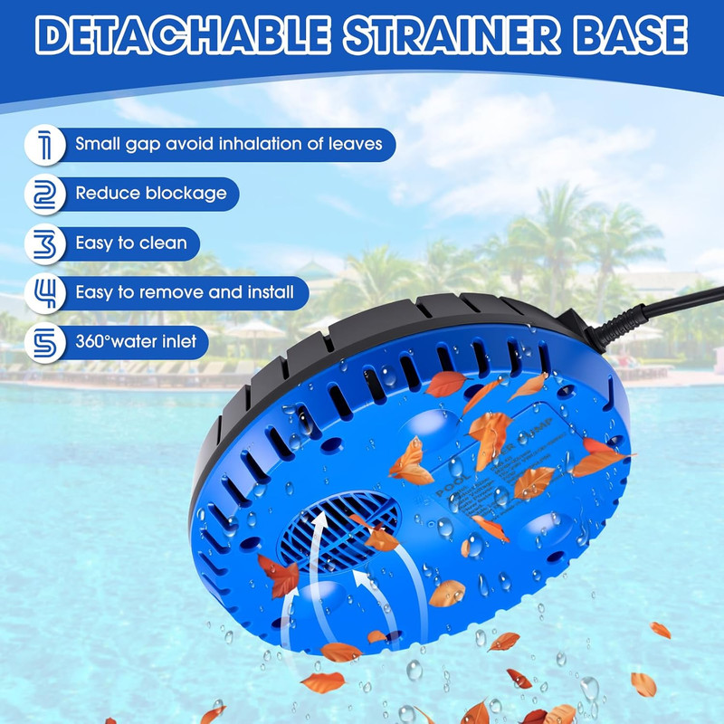 1500 GPH Automatic Pool Cover Pump with 25 Ft Cord & 2 Adapters - Blue gallery