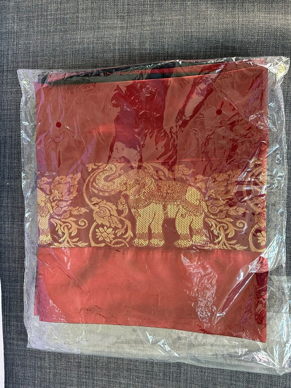 Bright Red Silk Gold Elephants Table Runner New 96 in x 14in gallery