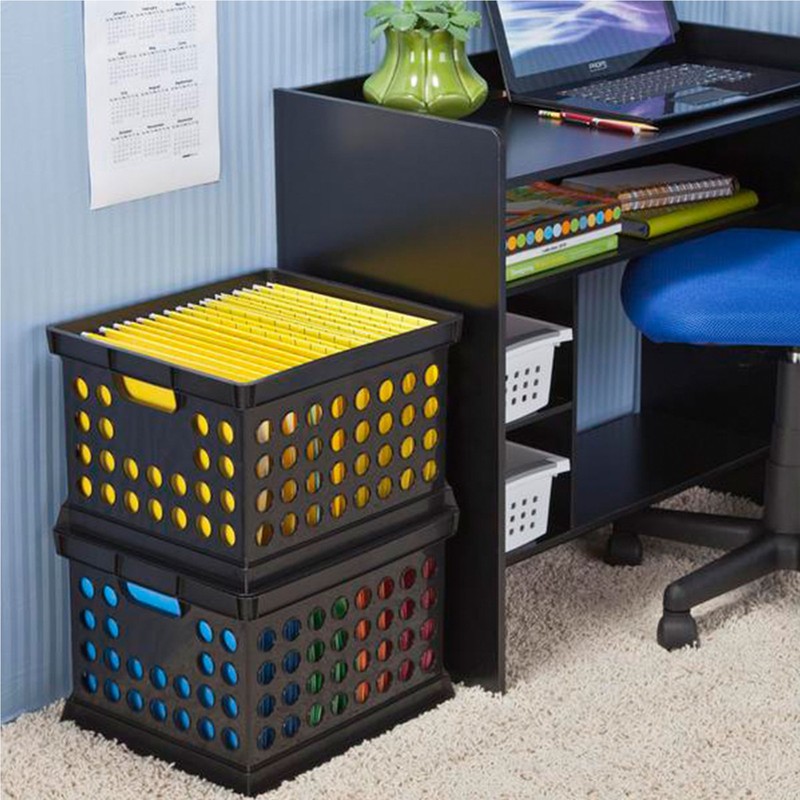 Sterilite Stackable Plastic Storage Open Crate Bin Organizer Box, Black (6 Pack) gallery