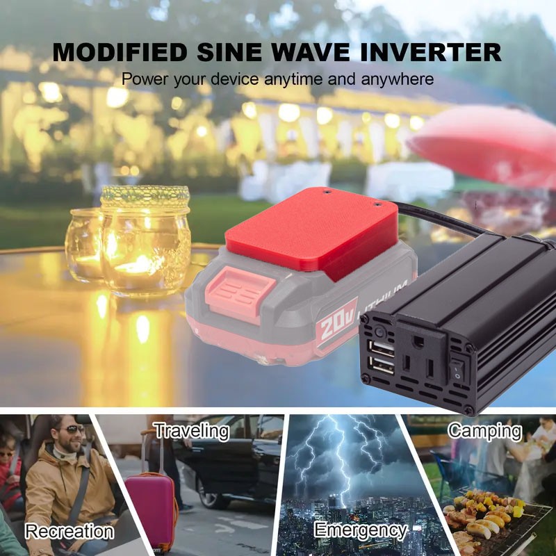 Power Inverter Outlet Adapter For Bauer 20V Battery to AC 110V Dual USB Portable gallery