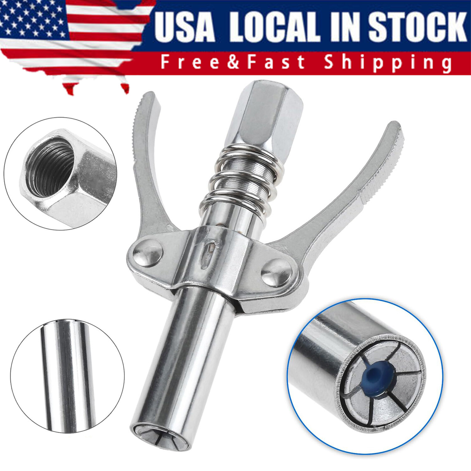 Grease Gun Coupler Double Handle High Pressure Quick Release Lock Oil Nozzles gallery