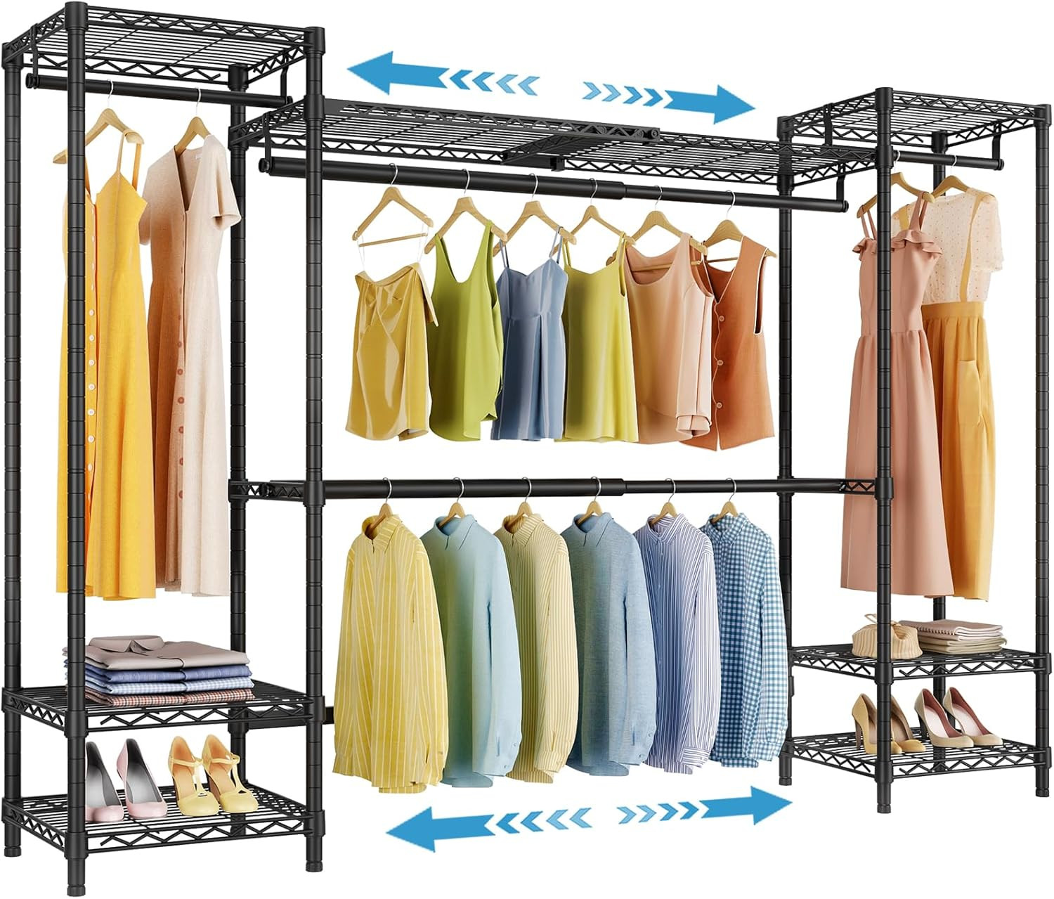 Heavy Duty Expandable Clothing Rack, Adjustable Portable Wardrobe System, Black gallery