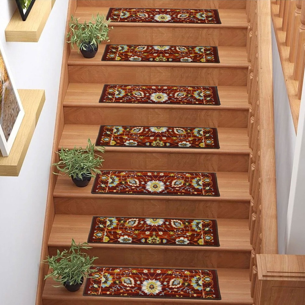 Custom Size Low Profile Loop Pile Mahal Burgundy Stair Treads By Inches
