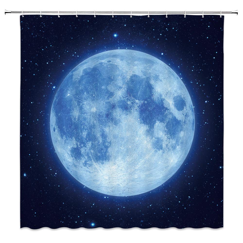 Amazing Moon Shower Curtain Beautiful Fantasy Starry Sky Glowing Moon Blue Na gallery
