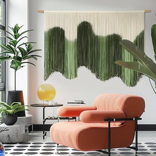 Large Macrame Wall Hanging Boho Wall Art Fiber Dip-Dyed Handmade Macrame Green gallery