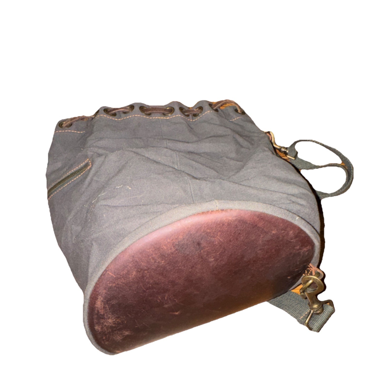 Damn Dog Small Haul Pack Gray Canvas & Leather Drawstring with External Pockets 4