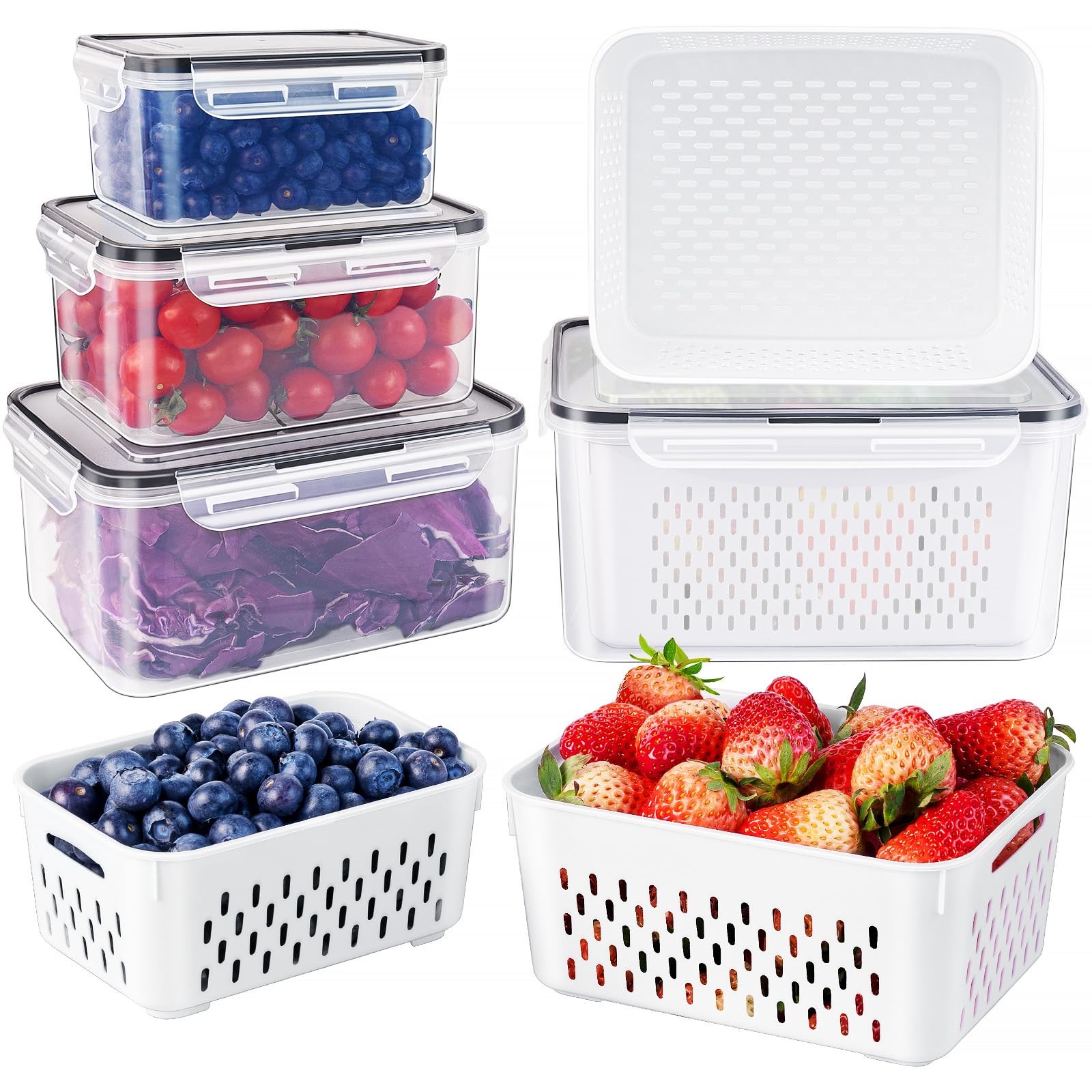 Freshmage Fruit Storage Containers for Fridge with Removable Colander, Airtight gallery