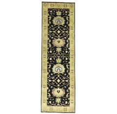 Hand-Knotted Oushak Oriental Wool Runner Rug Floral Black Carpet 2’5×7’11 ft