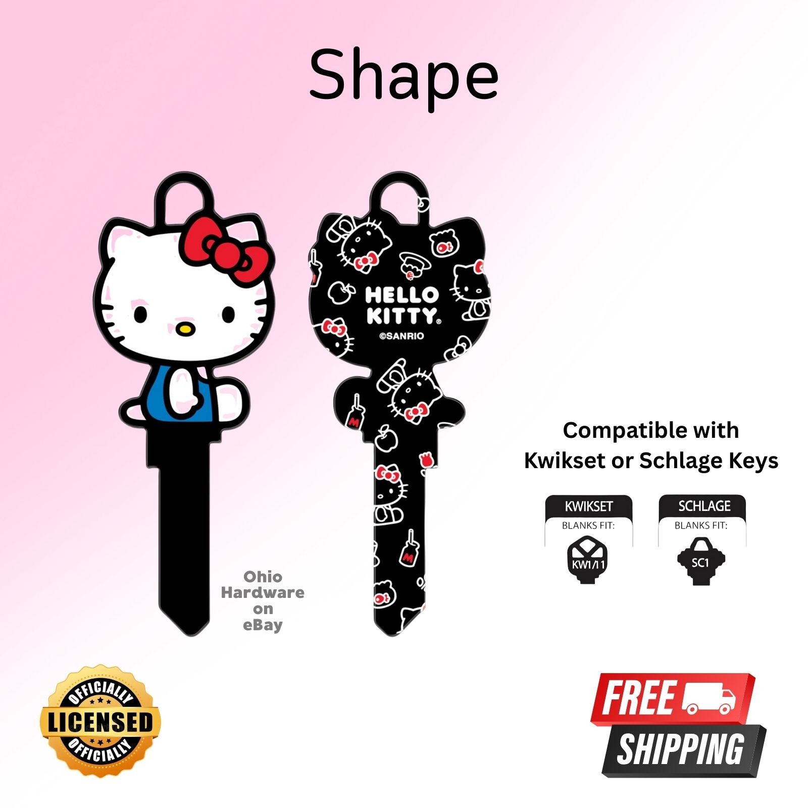 Hello Kitty Key Blank – Fits Kwikset KW1 & Schlage SC1 – Licensed Designs gallery