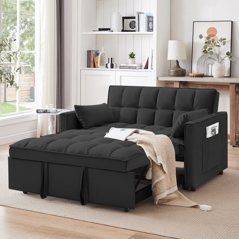 3 in 1 Convertible Sleeper Sofa Bed, Velvet Pull Out Futon Couch gallery