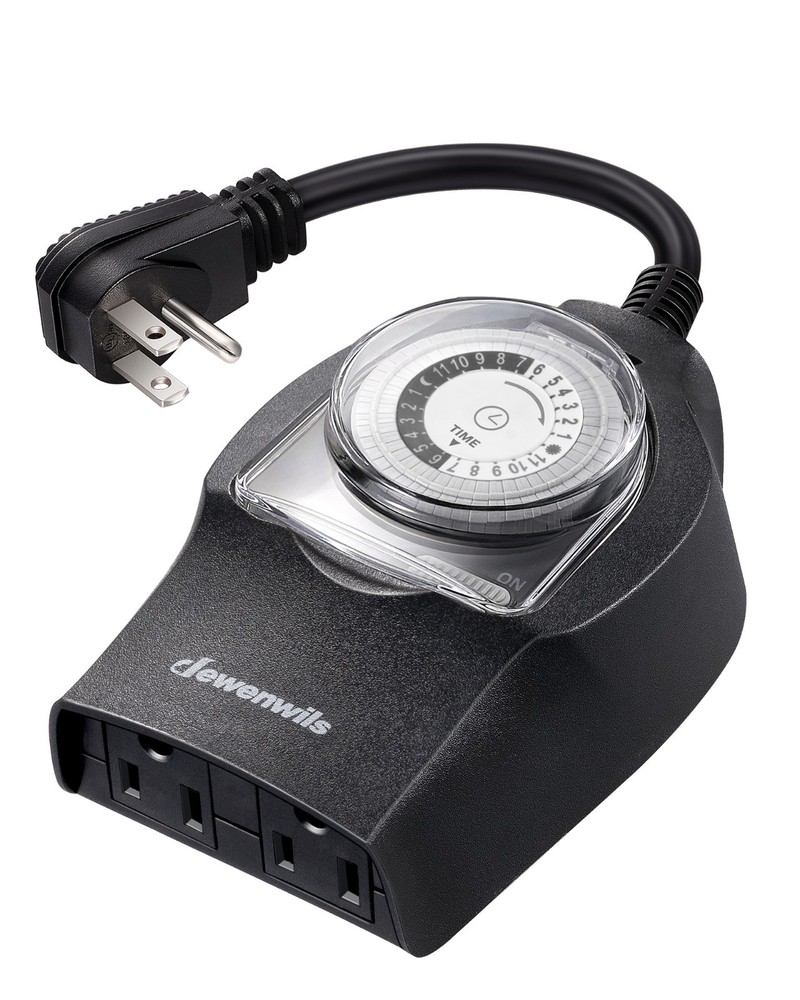 Mechanical Timer Switch for Outdoor Lights, Plug in, 15A Heavy Duty, 2 Outlets