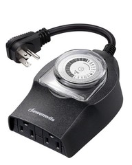 Mechanical Timer Switch for Outdoor Lights, Plug in, 15A Heavy Duty, 2 Outlets