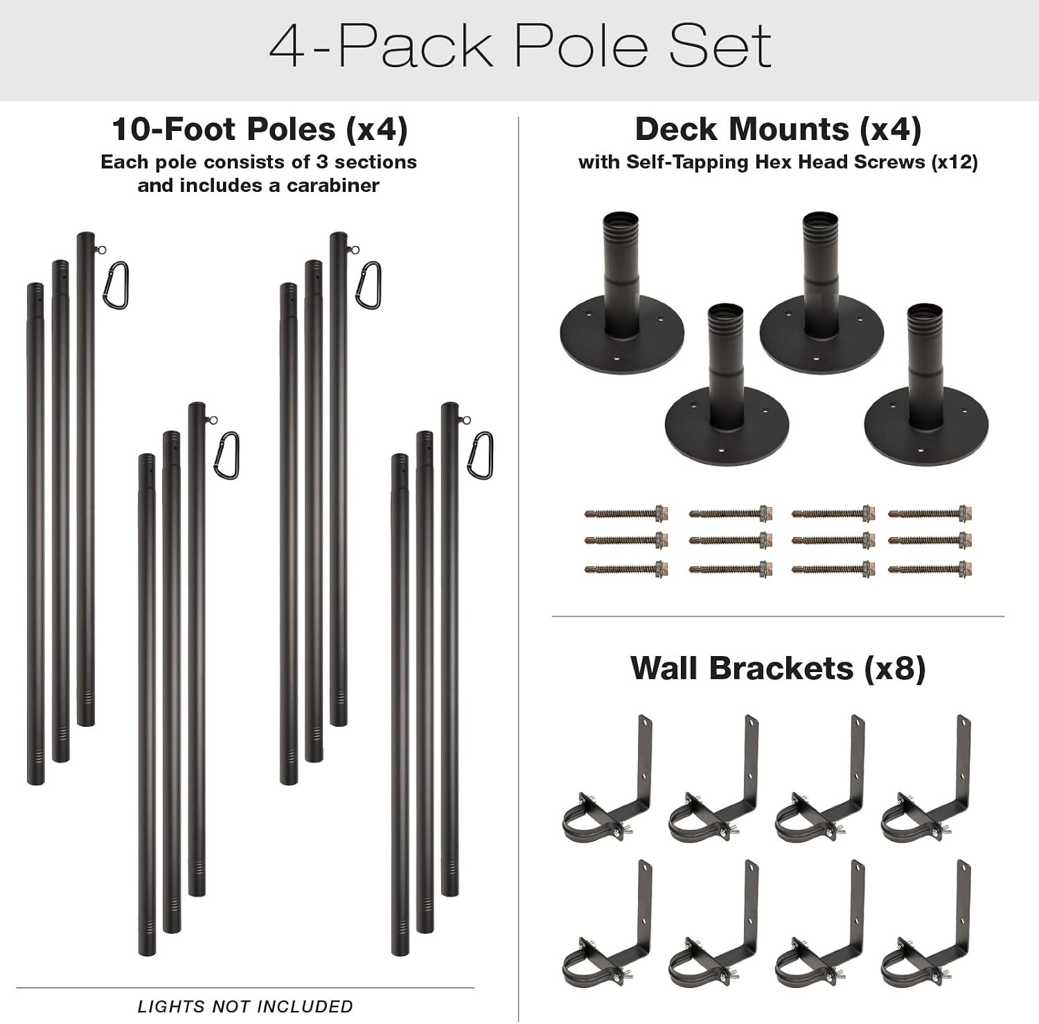 String Light Poles 4 Pack - 10 Feet Deck Mount (Wood/Concrete) gallery