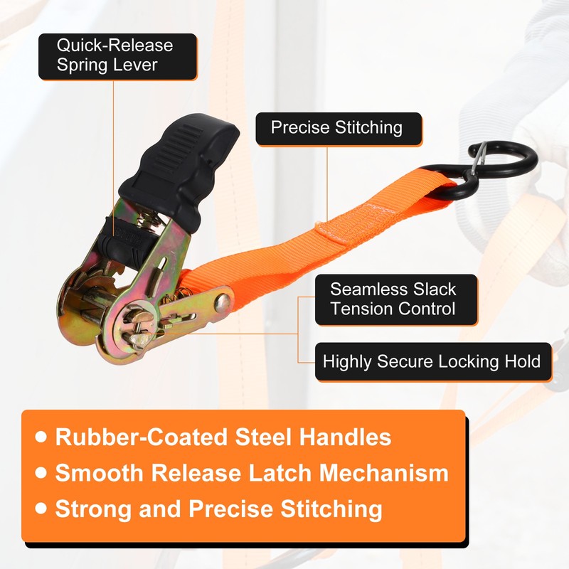Ratchet Straps, 1663lbs Break Strength, 26.25ft x 1in Tie Down Strap Set, Orange gallery