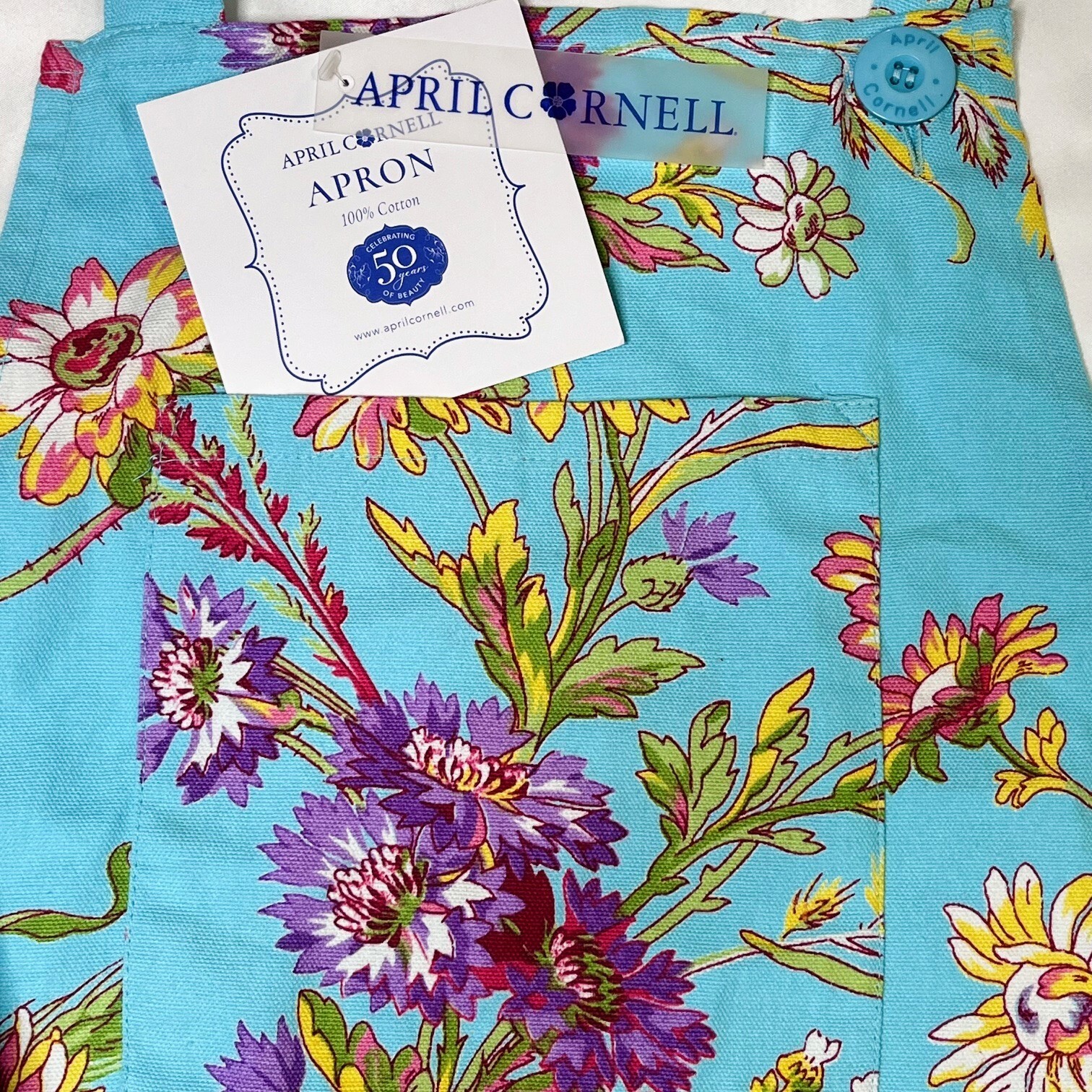 April Cornell APRON & DISH/TEA TOWELS Blue Turquoise Pink Purple Flowers NWT gallery