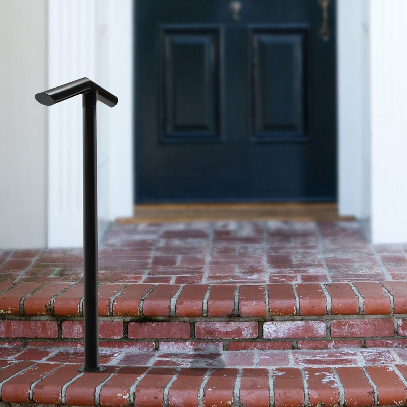 2-Step Handrail Single Post Handrail Round Iron Handrail for Stairs gallery