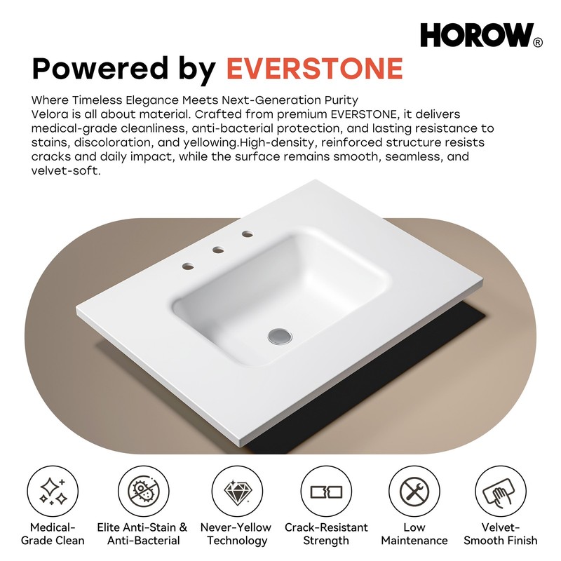 HOROW 30x22 In Classic Rectangular Single Sink Basin Vanity Top White gallery