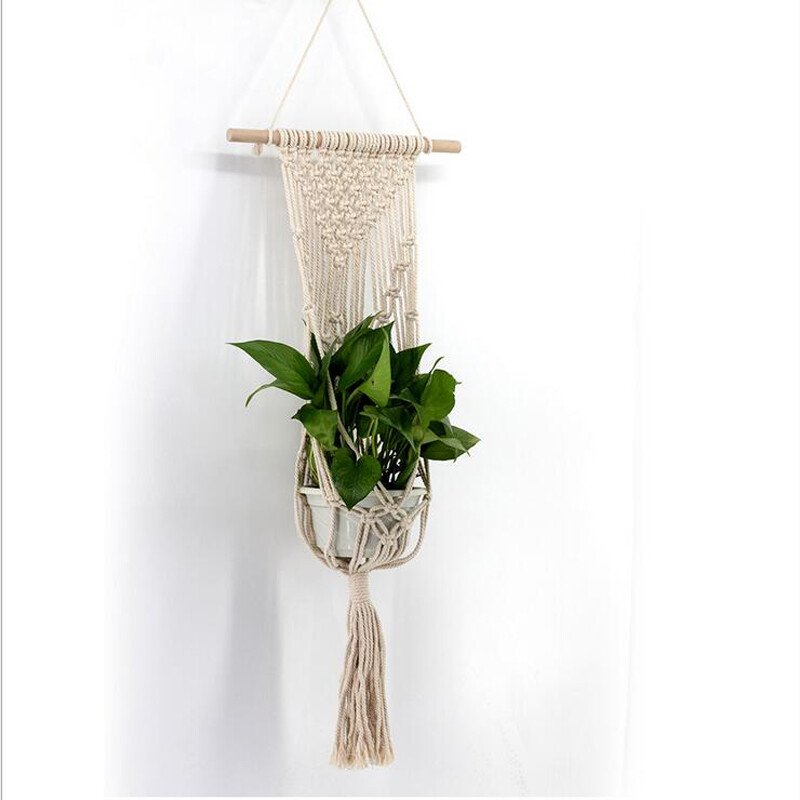 Flower Pot Macrame Wall Hanging Handmade Rope Woven Tapestry Boho Hanger Basket gallery