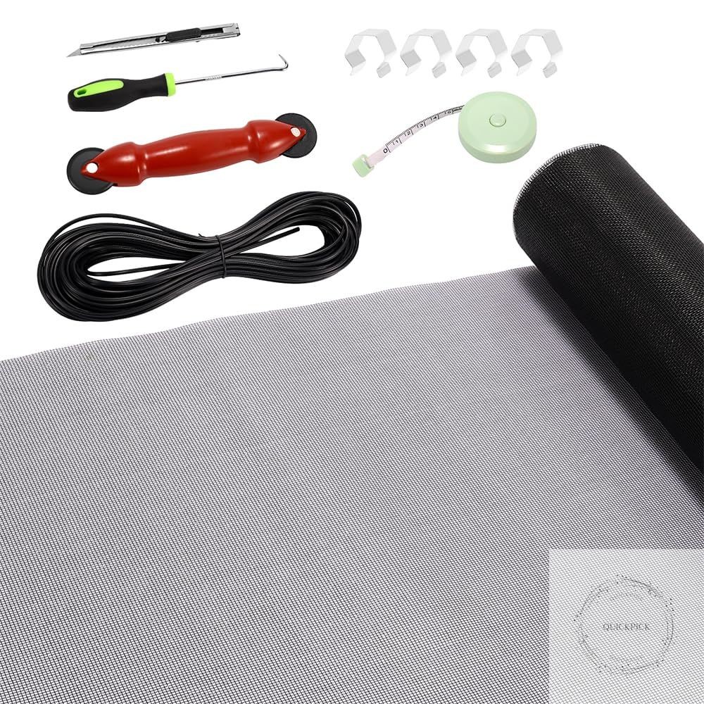 Windows Screen Door Repair Kit Fiberglass Mesh 48''x118''(0.161"Spline) Black gallery
