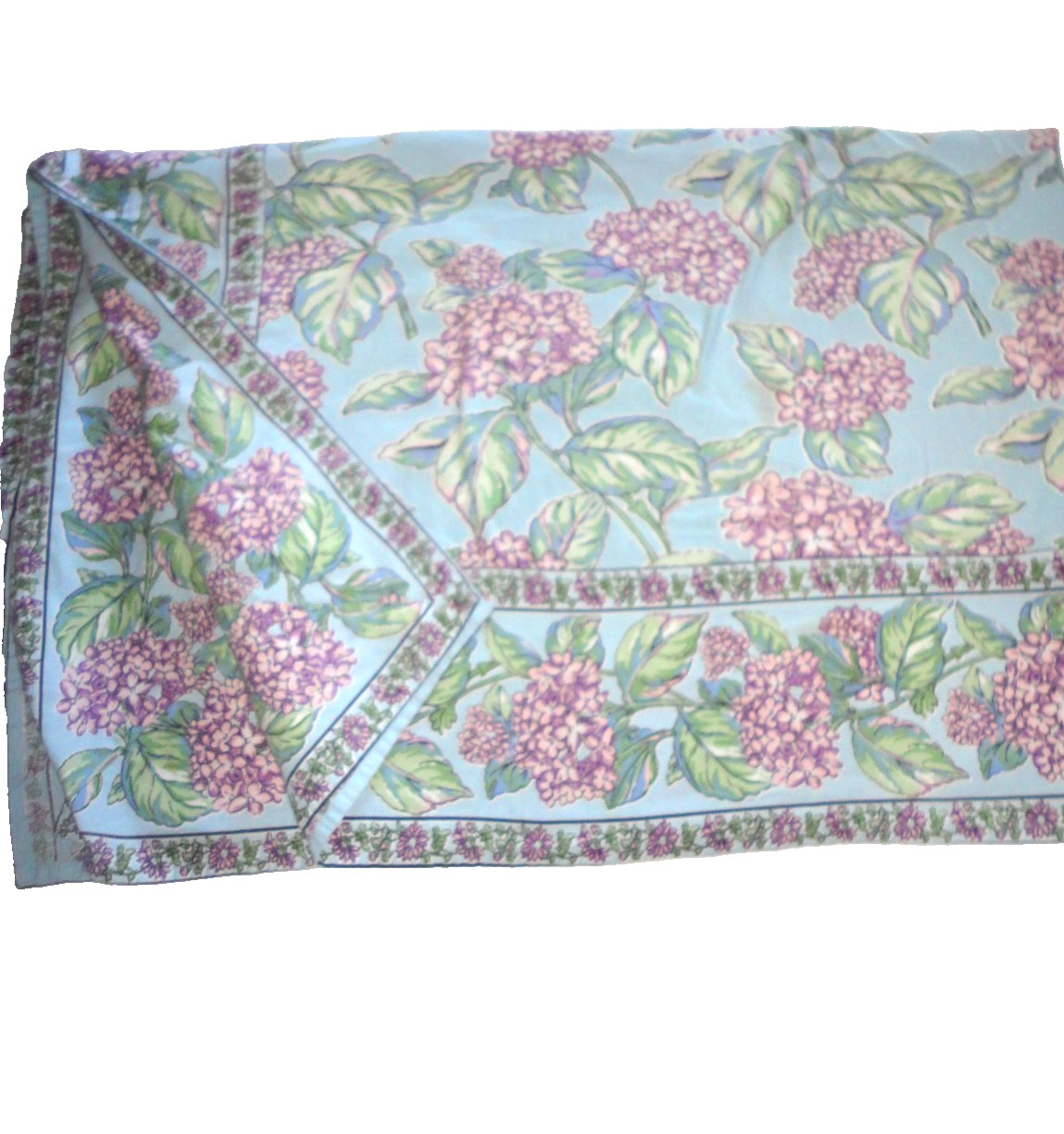 APRIL CORNELL Beautiful Blooms blue HYDRANGEAS floral () OBLONG TABLECLOTH 55x77 gallery