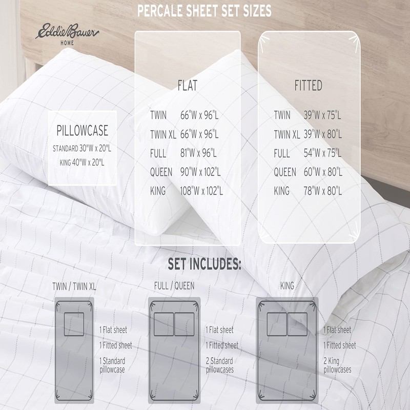 Eddie Bauer - Queen Sheets, Cotton Percale Bedding Set, Crisp & Cool Home Decor gallery