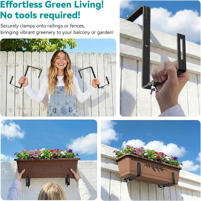 Adjustable Planter Box Brackets,Enhanced Bottom Support,Universal Outdoor Hangin gallery