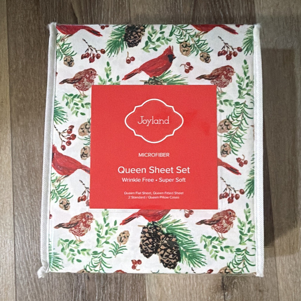 Joyland Queen Microfiber Sheet Set Floral Cardinal, Wrinkle Free Super Soft