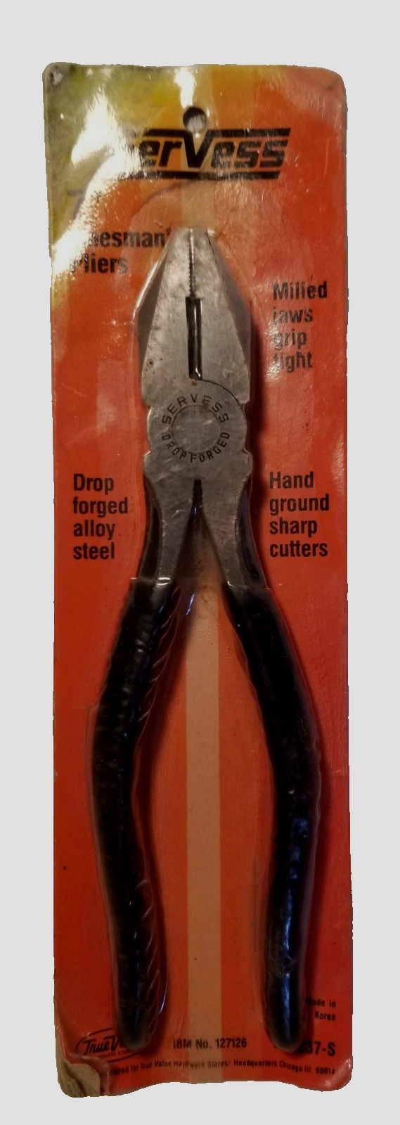 Vtg SERVESS 7" Lineman's Pliers Milled Jaws No 237-S True Value NOS gallery