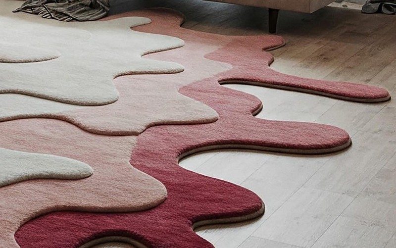 Irregular Shape Abstract Modern Area Carpet Pink Beige Hand Tufted Wool Rug gallery