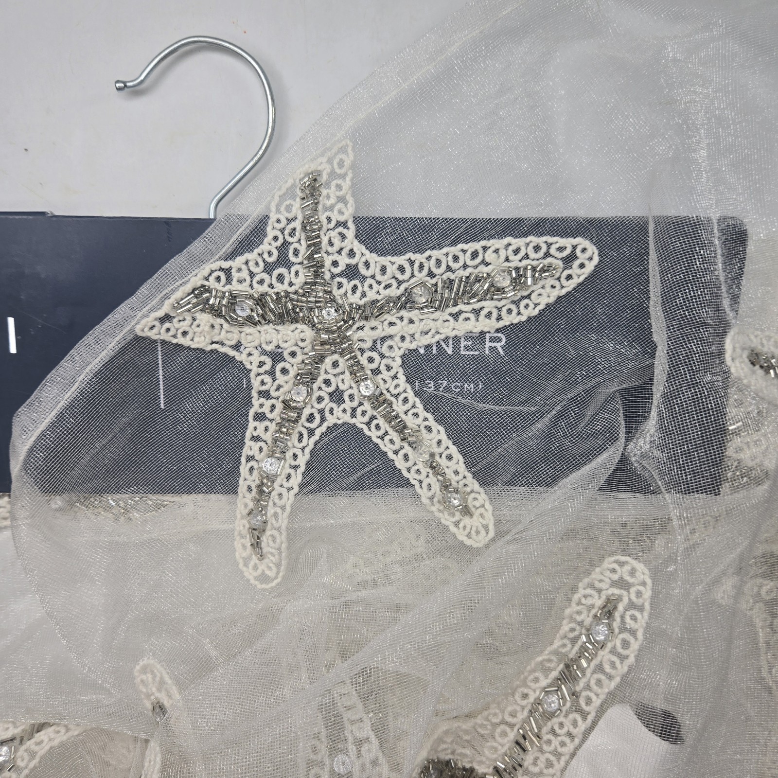 Tahari Sheer Embroidered Beaded Table Runner Starfish Beach with Fringe 16 x 54" gallery