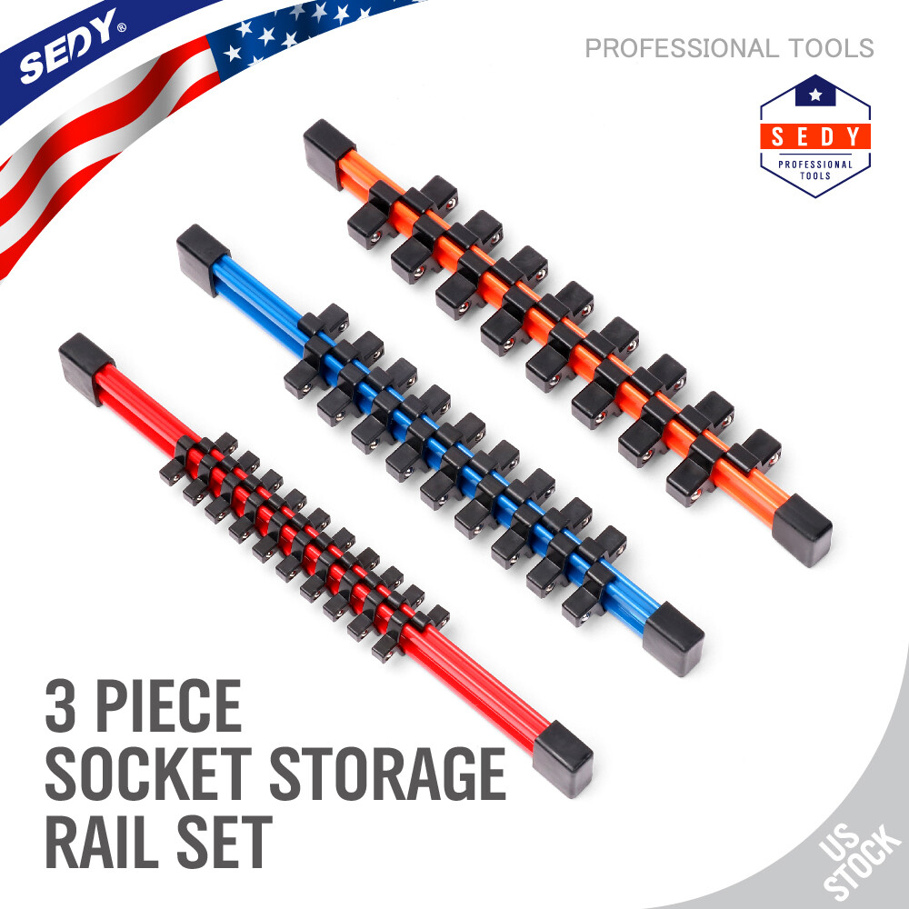 3pc Socket Organizer | 1/4 3/8 1/2" Mountable Sliding Holder Rail Tool Storage gallery
