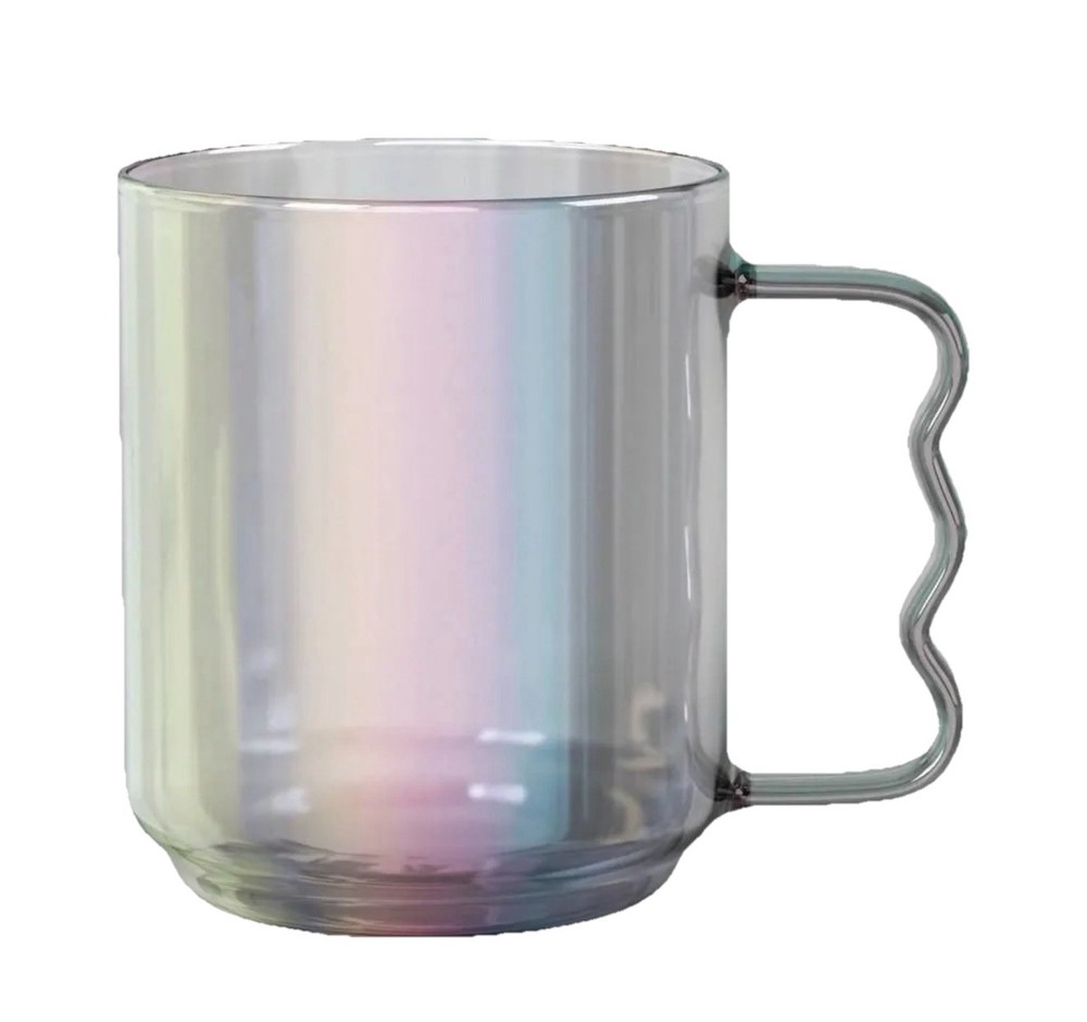 2 Pair Set Room Essentials Glass Mug - Clear Iridescent - 3.82”H x 4.49”W - NEW