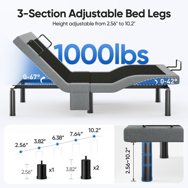 Adjustable Massage Bed Frame Base Massage Wireless Remote USB Ports King Queen gallery
