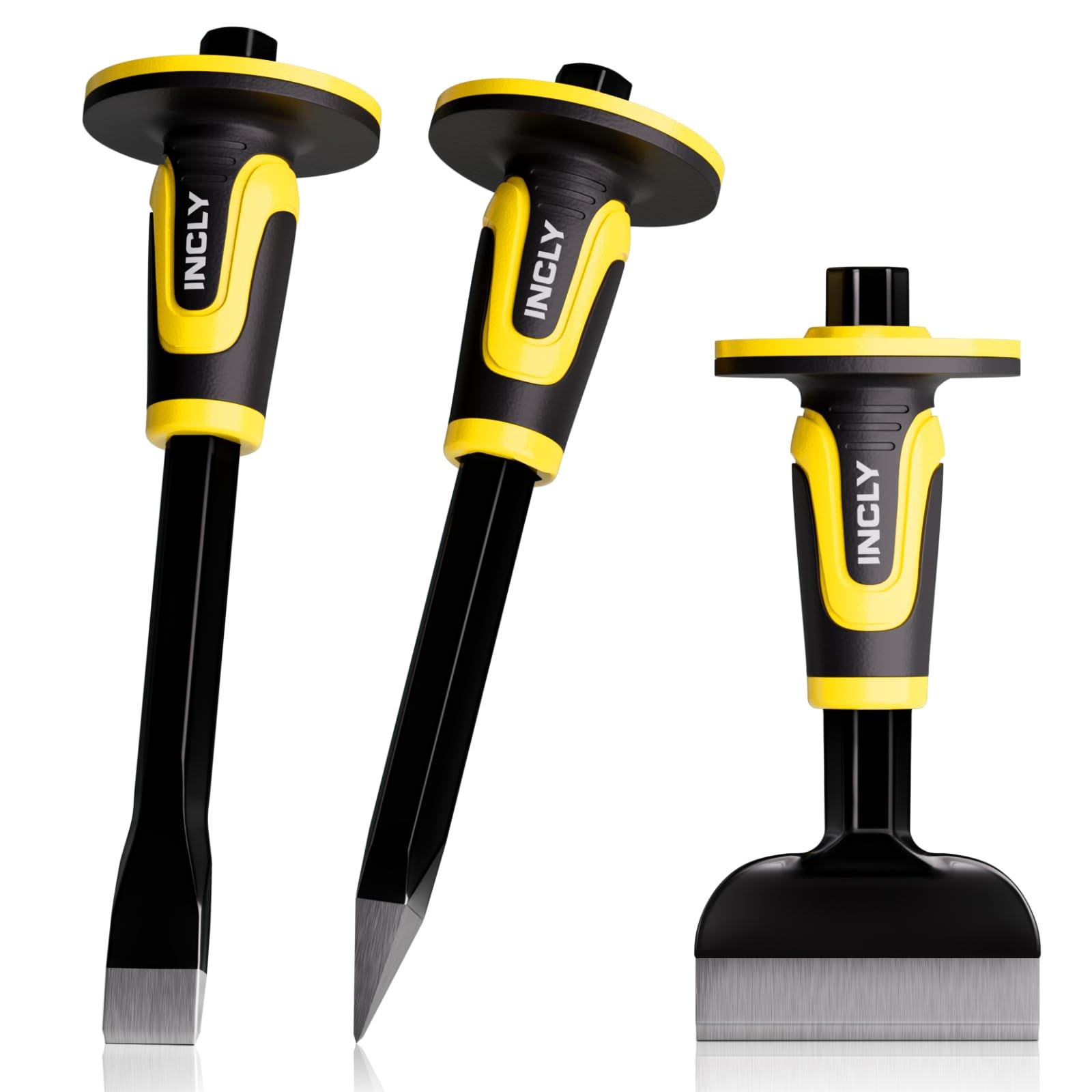 INCLY 3PCS Masonry Chisel Set with Hand 11 inches, 8 Black + Yellow gallery