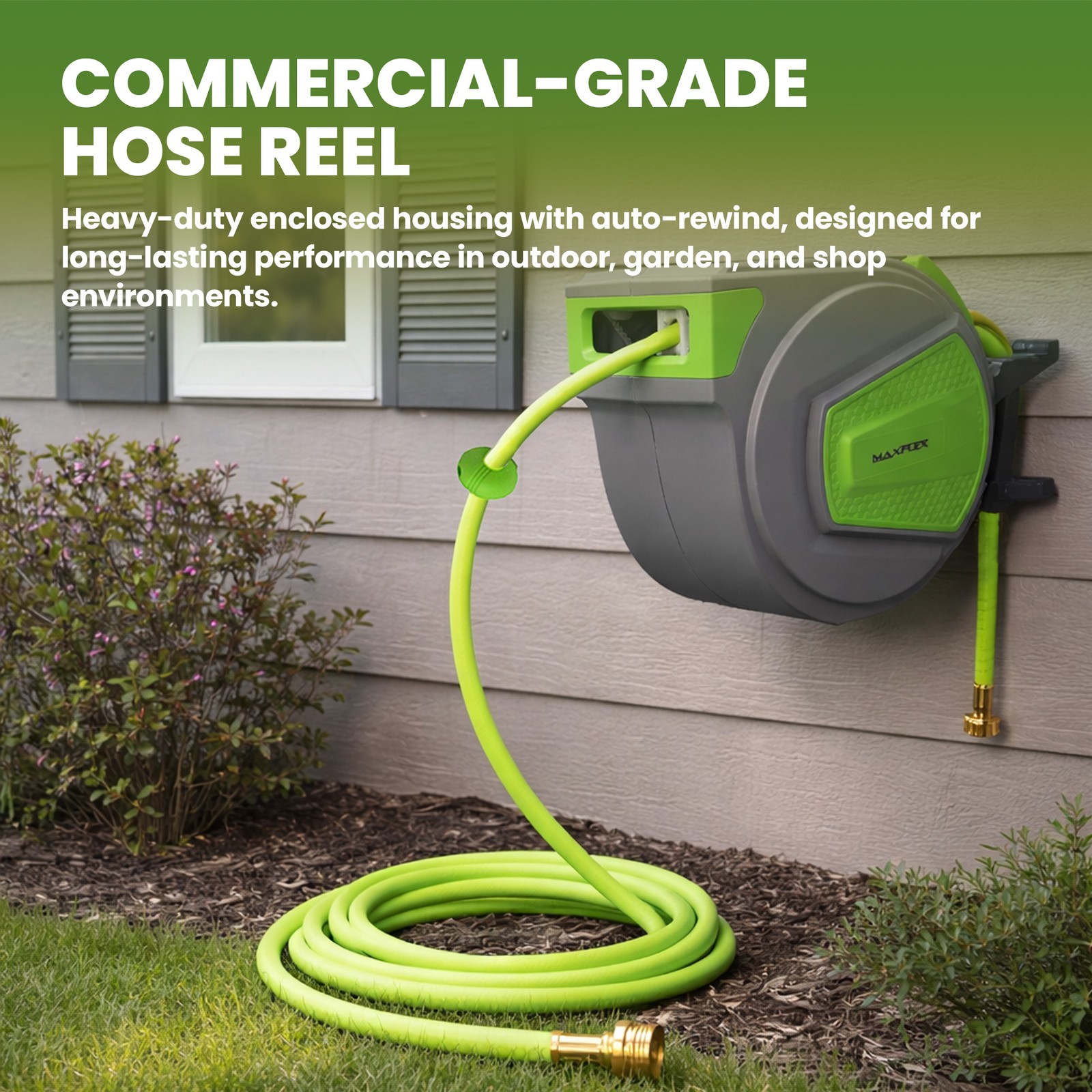 Enclosed Retractable Reel w/ Hybrid Polymer Water Hose 1/2" X 50ft gallery