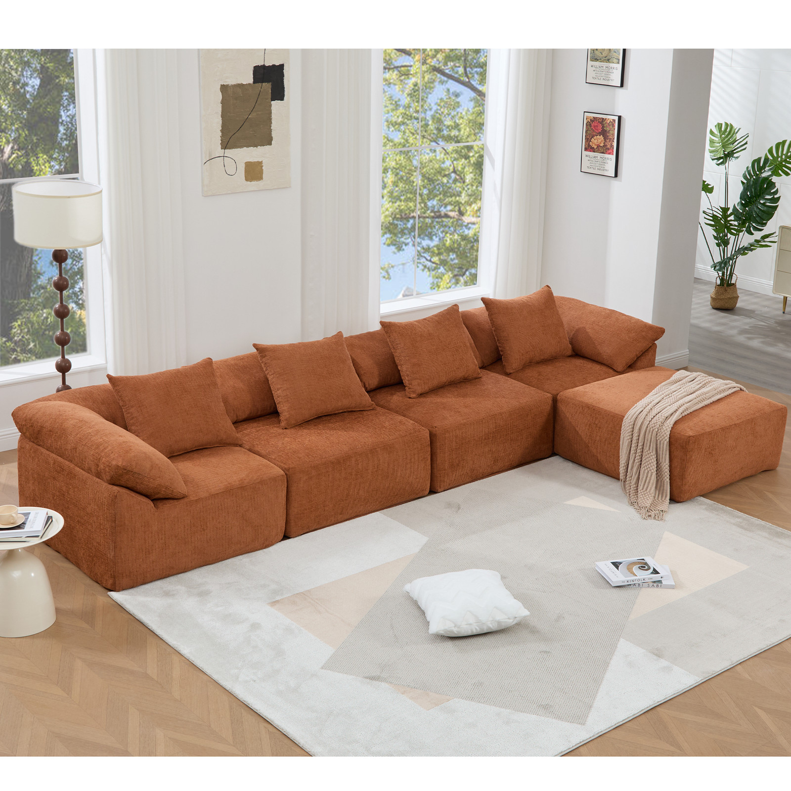 142" L Shaped Modular Sectional Sofa Convertible Sleeper Couch w/Ottoman Orange gallery