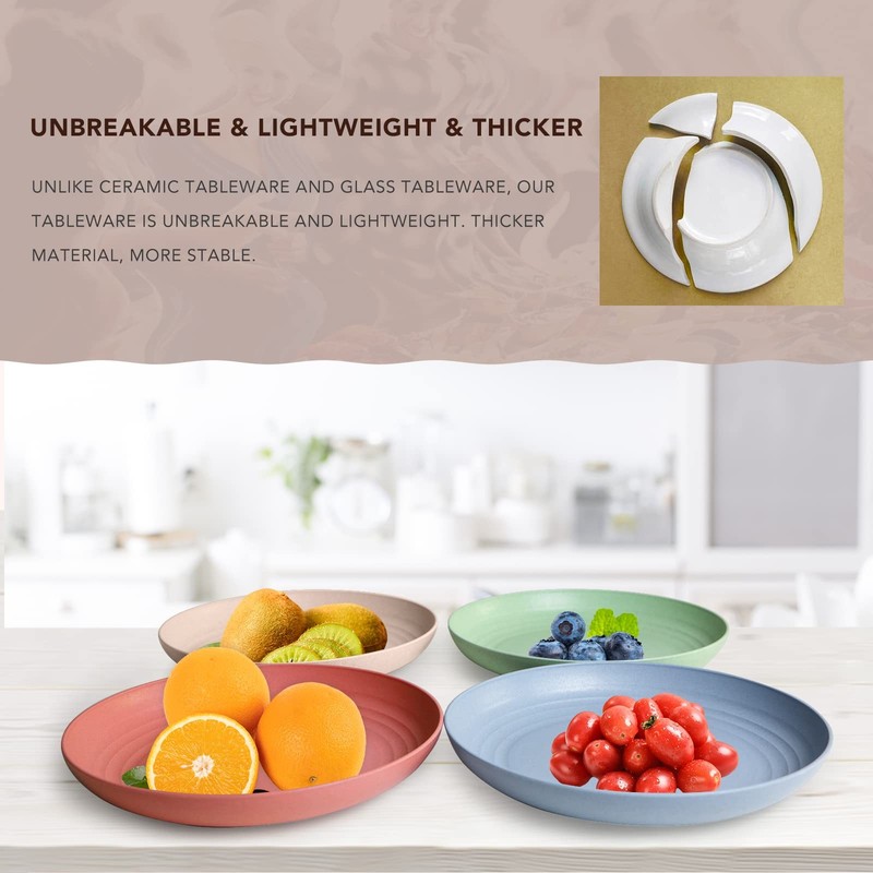 Lightweight Wheat Straw Plates - 4Pack Unbreakable Dishes and Plate Set, Dish... gallery