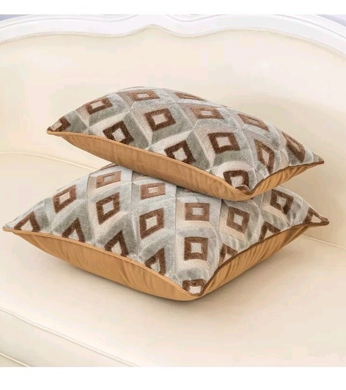 Rectangle Pillow Geometric Plaid Embroidery Cut Velvet Cushion Case Luxury ... gallery