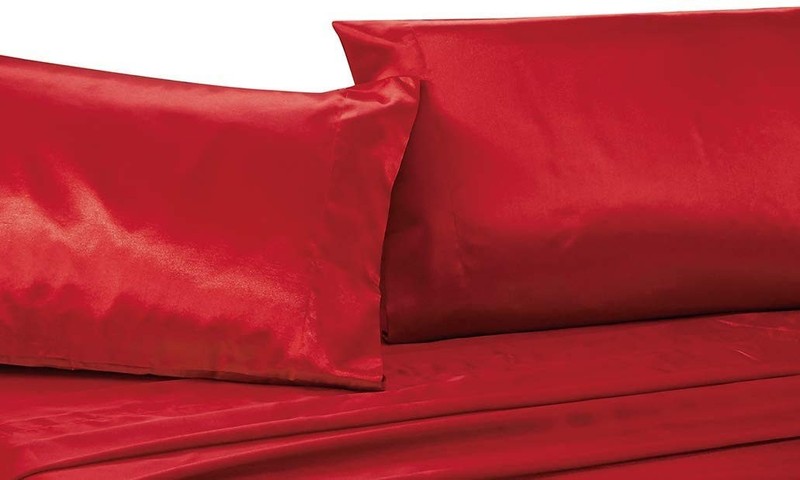 Mk Collection 4pc Soft Silky Satin Solid Color Deep Pocket Set (Red, King) gallery