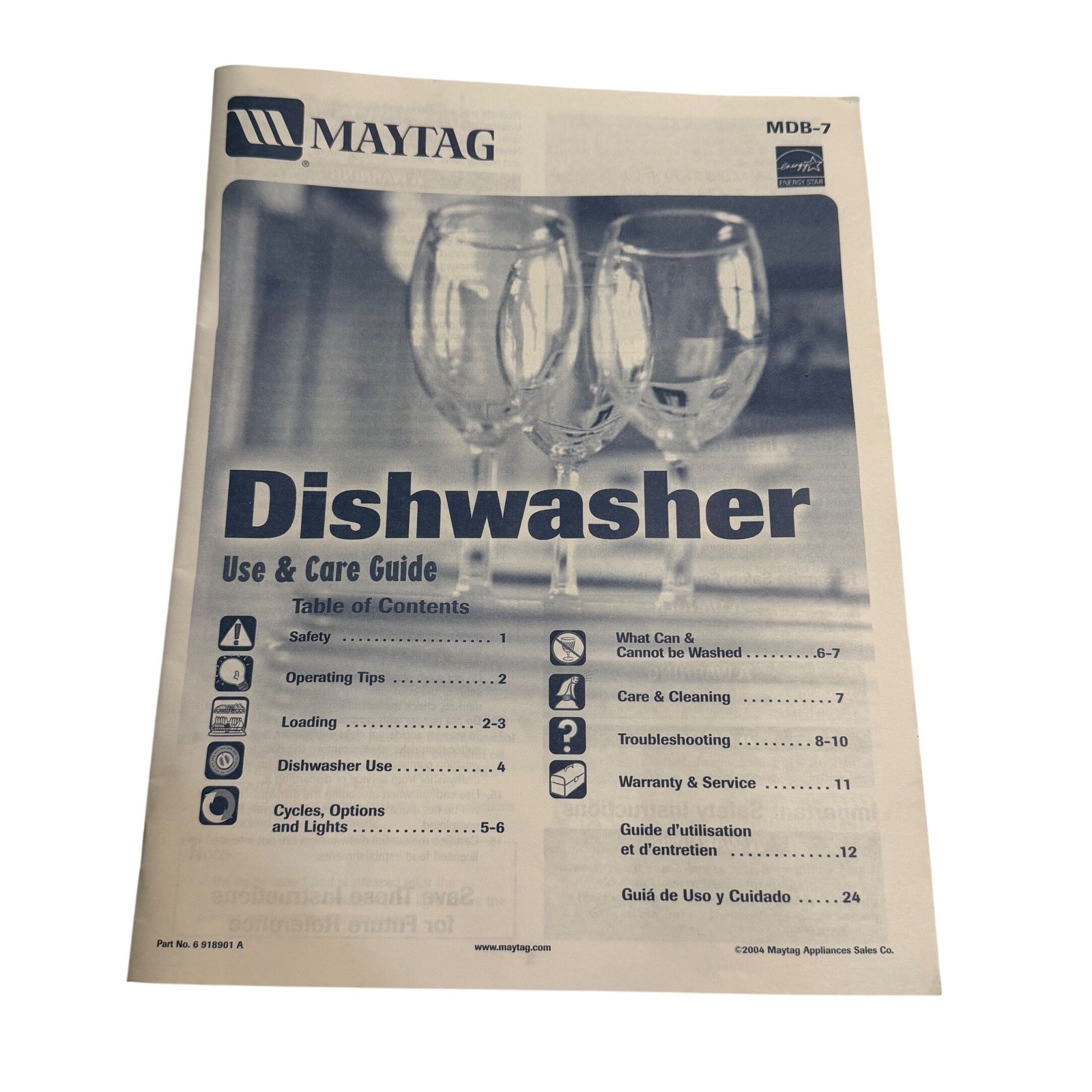 VTG Maytag Dishwasher Use Care Guide Manual MDB-7 White Blue Paper Booklet 2004 gallery