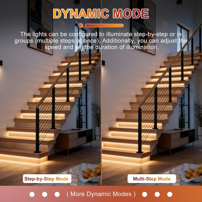 Smart Motion Sensor LED Stair Lights Kit with APP & Remote Control, 3000K gallery