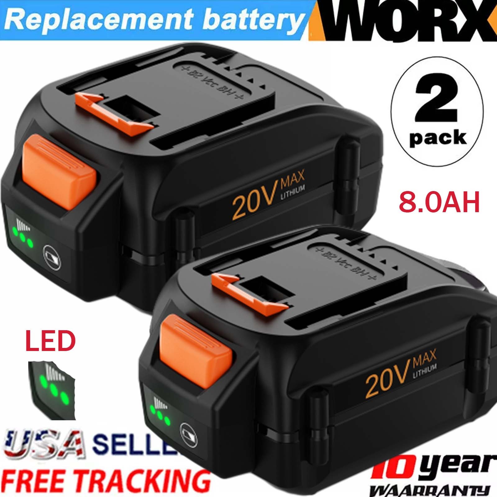 For WORX 20V 8.0AH MAX Extend Lithium-Ion Battery WA3525 WA3575 WA3520 1/2pack gallery