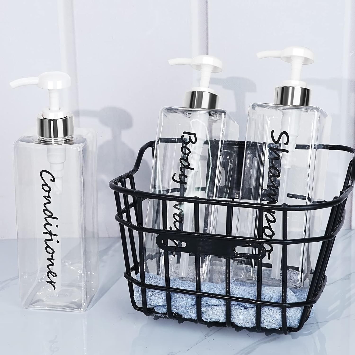21oz Shampoo Dispenser - Refillable Shampoo and Conditioner Bottles (Clear, S... gallery
