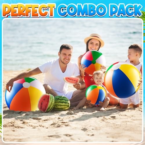 4-Pcs Assorted Inflatable Beach Balls - Rainbow Beach Balls for Kids in 6", gallery