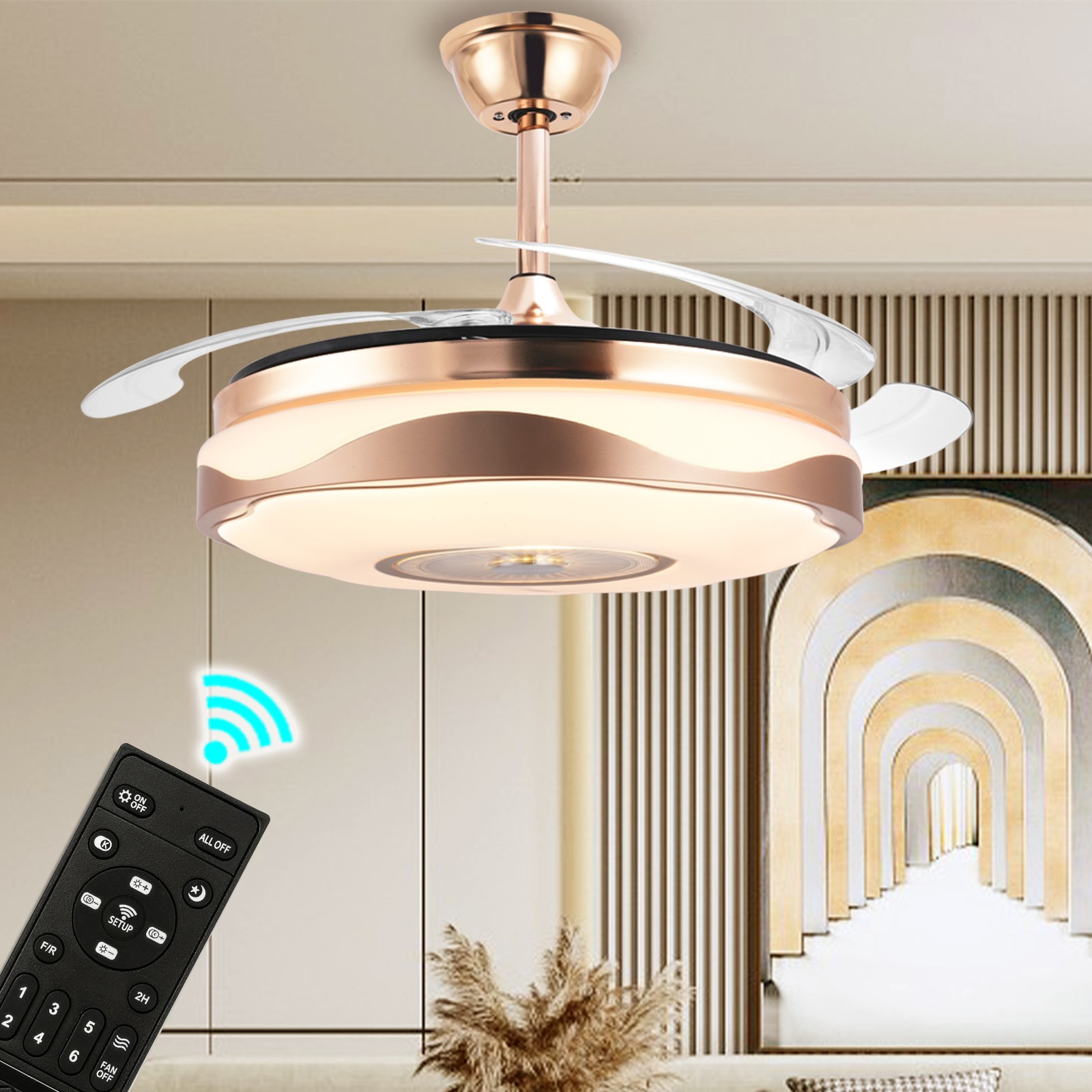 42in Retractable Ceiling Fan Light 6 Speed Remote Control Modern Fandelier gallery
